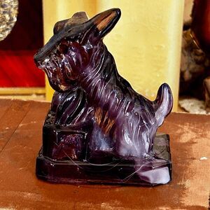 Vintage Art Glass Dog Figurine – Slag Amethyst Purple Terrier | Mid-Century Glas
